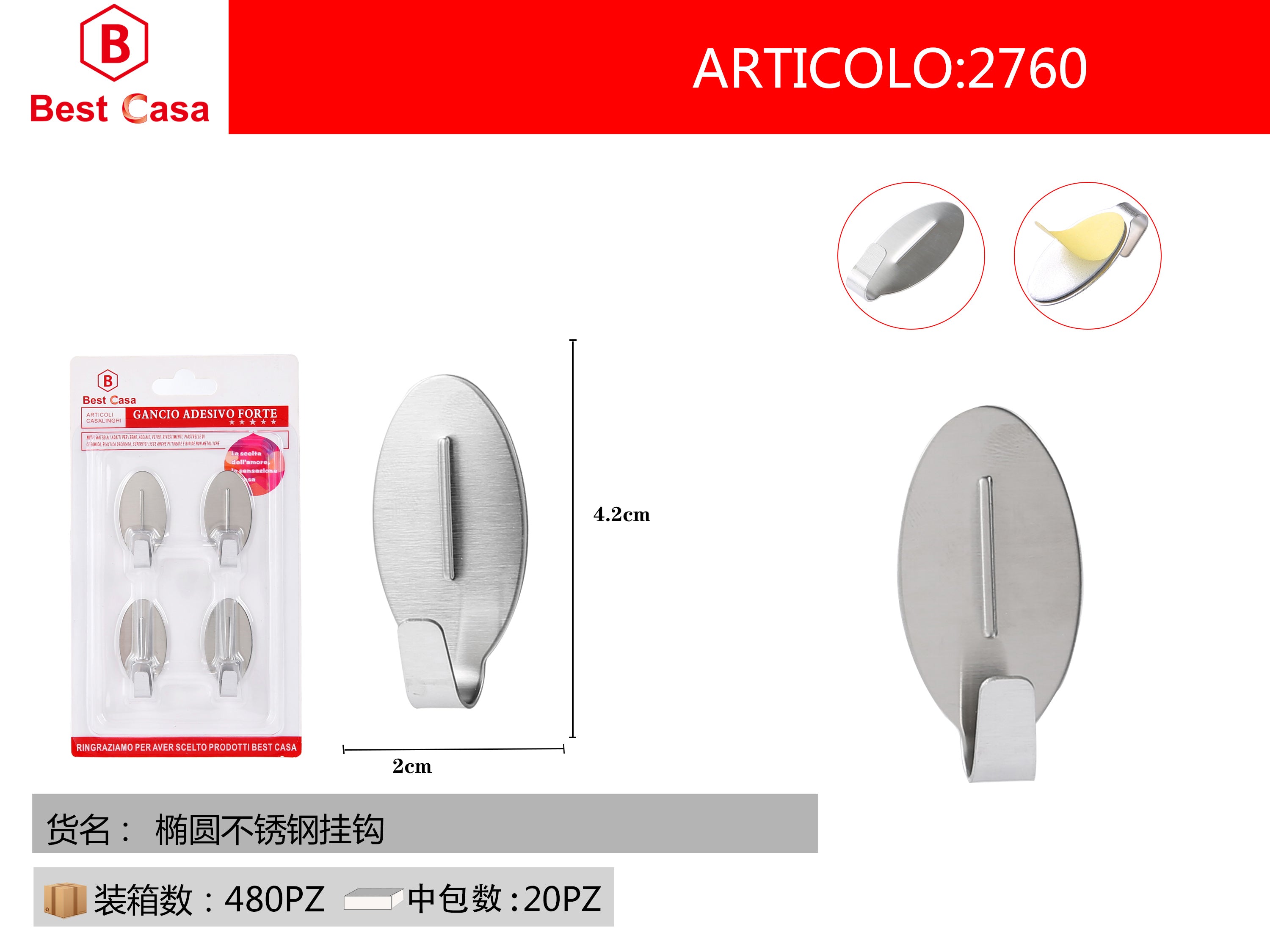 4PC APPENDINO OVALE INOX