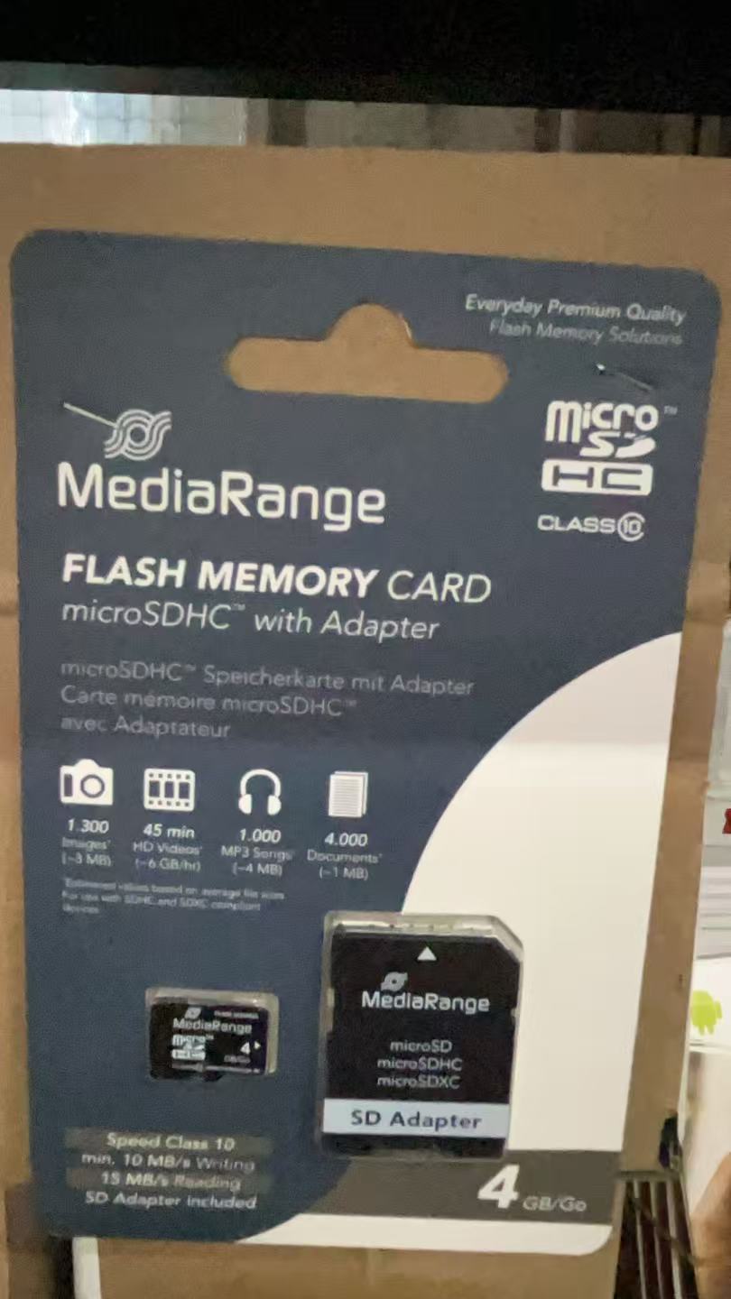 MediaRange Micro SD Memorycard 4GB Classe 10 con adattatore SD in blister MR956