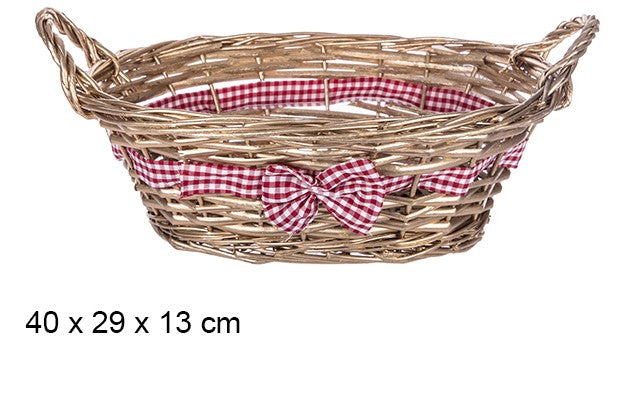 Cesto natalizio ovale oro con fiocco 40x29 cm