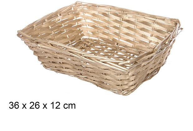 Cestino Natale vimini rettangolare oro 36x26 cm