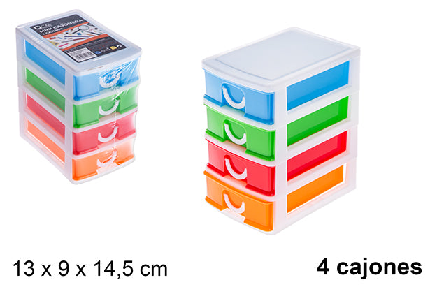 Mini cassettiera in plastica colorata 4 cassetti