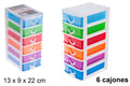 Mini cassettiera in plastica colorata 6 cassetti