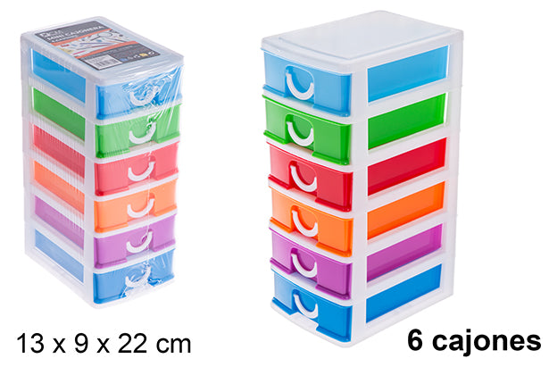 Mini cassettiera in plastica colorata 6 cassetti