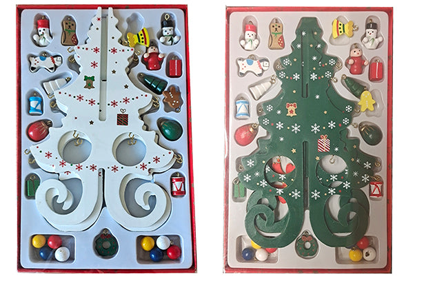 Albero di Natale in legno decorato colori assortiti 19 cm