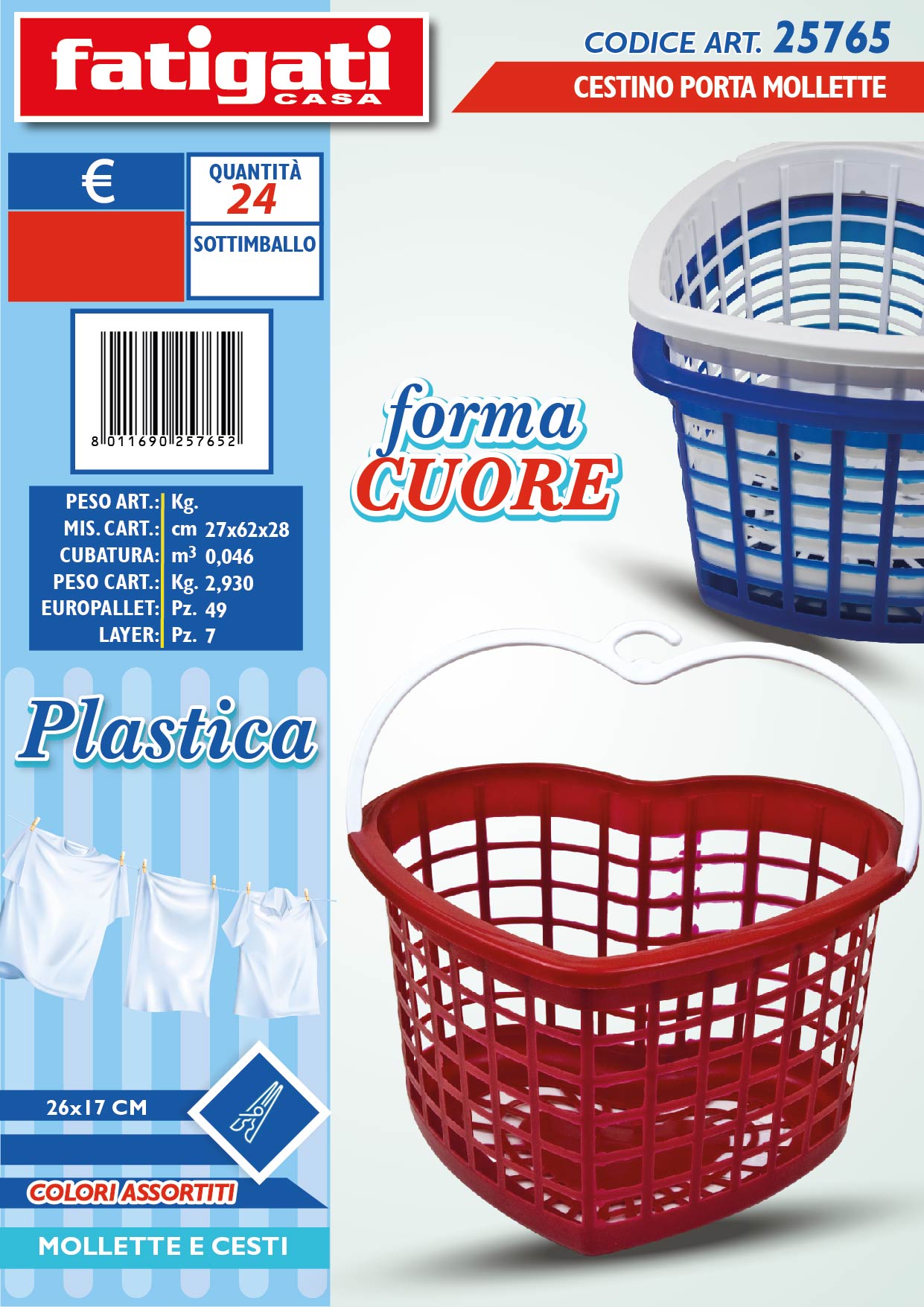 CESTINO PLASTICA F/CUORE 26X17CM.