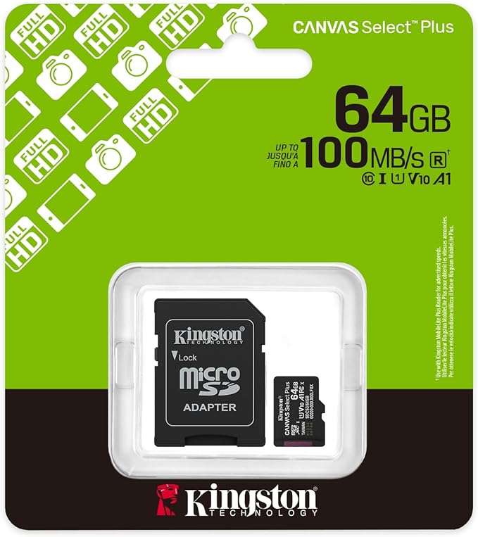 Kingston Canvas Select Plus Scheda di memoria microSD 64GB microSDXC Gen3 100MB/s A1 Adattatore SD incluso - SDCS3/64GB