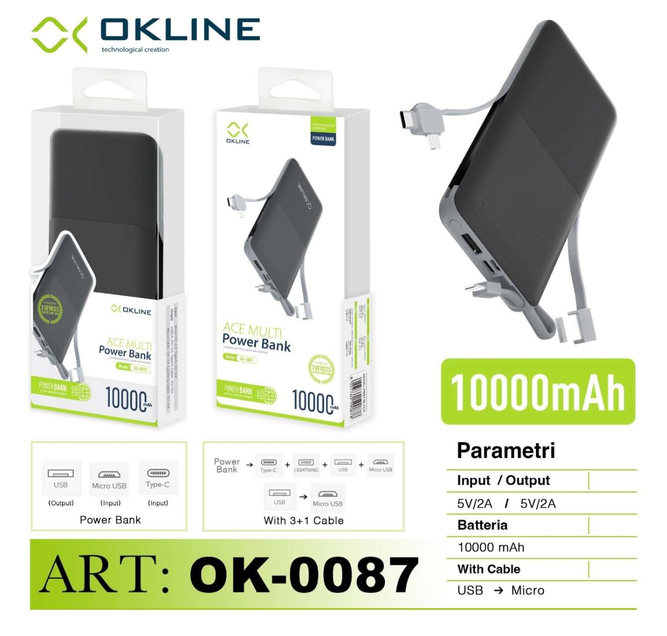 ART.OK-0087 OKLINE BLACK POWER BANK 10000mAH