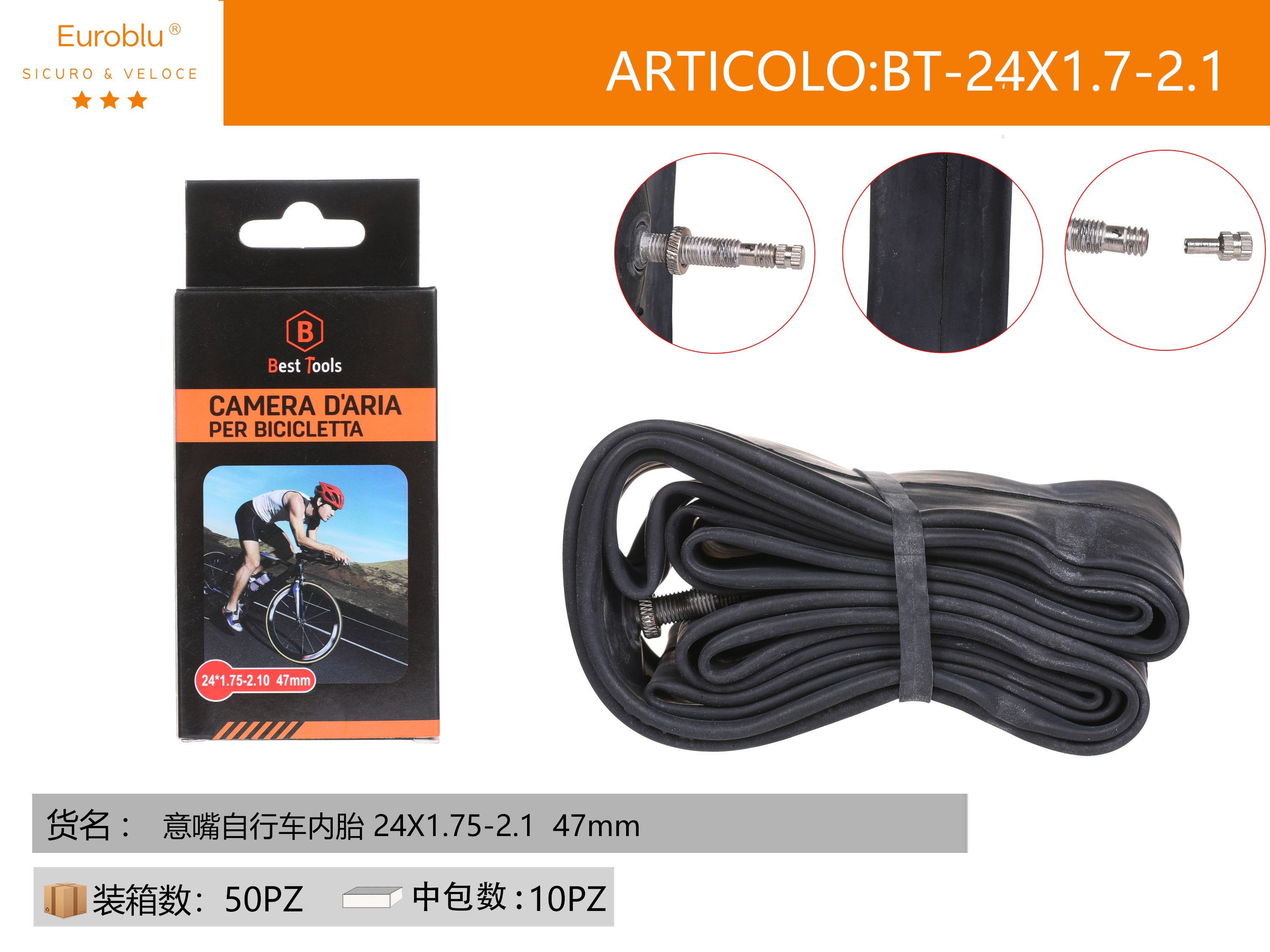 BT-24X1.7-2.1 Camera d'aria per bicicletta