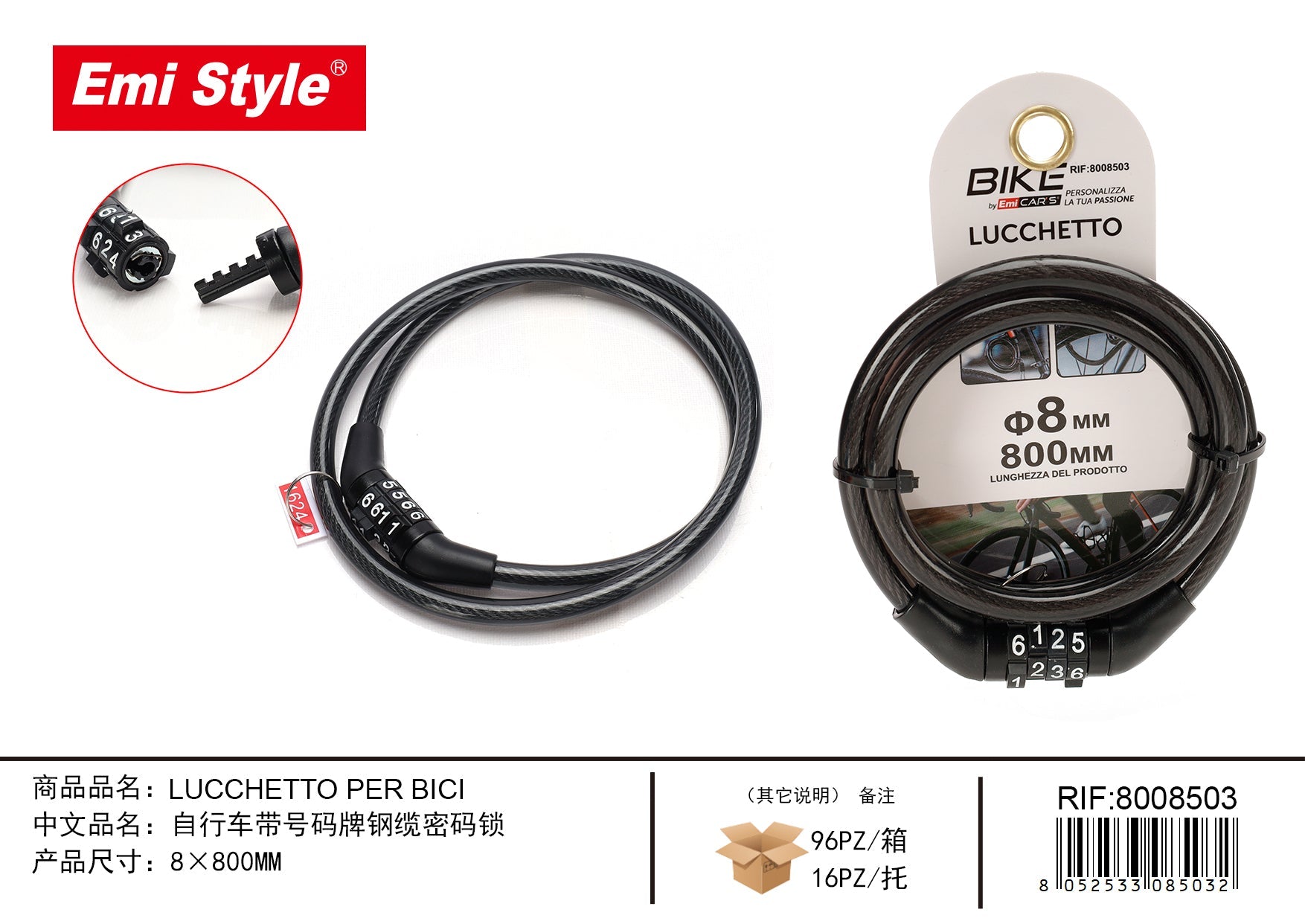 LUCCHETTO PER BICI 8*800MM 8008503